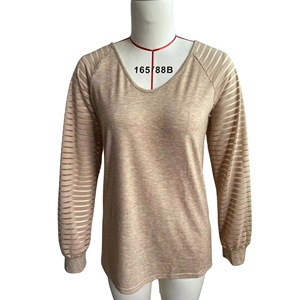 Camiseta informal holgada de talla grande para mujer, camiseta transpirable de tela suave de retazos a rayas de manga larga, estilo informal al por mayor 2025 - Product Image 4