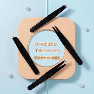 Ensemble de pinces à sourcils courbées en acier inoxydable sans soudure, étui en PU, pointes inclinées, pinces de précision durables pour une épilation classique - Product Image 6