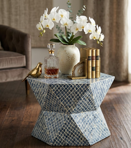 Handcrafted Mother of Pearl Inlay Geometric Side <b>Table</b> <b>Stool</b> Accent Modern Boho Coastal Decorative Furniture from Vietnam - Product Image 5
