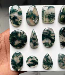 Wholesale Green Natural Moss Agate Oval Cut Mixed Shapes Matched Pair Cabochon Loose Gemstone Color Play Third Jewellery Making - Product Image 6