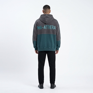 Sudadera con Capucha para Hombre, Color Carbón y Verde Azulado, Lavado Ácido, con Cinta de Contraste en las Mangas, Bolsillo Canguro, Estilo Urbano, Personalizable OEM - Product Image 6