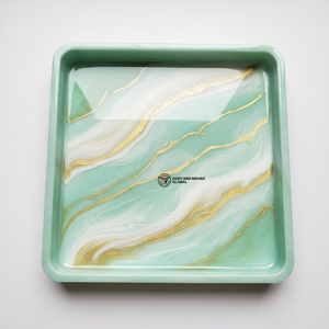 Square Green Marble Resin Serving <b>Tray</b> with Gold Vein Design Decorative Epoxy <b>Tea</b> Coffee Snack Serving <b>Tray</b> for Home Decor - Product Image 1