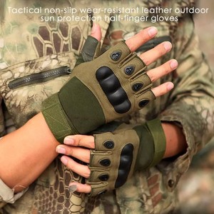 Breathable Anti <b>Slip</b> Protection Tactical Gloves <b>Half</b> Finger Leather Hook & Loop Closure Unisex Cycling Gloves - Product Image 6