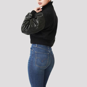 Custom <b>Winter</b> Luxury Women's Cropped College Jacket Chenille Embroidery Letterman Wool <b>Quilted</b> Cotton Varsity Stylish Breathable - Product Image 6