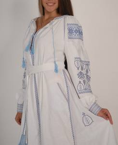 Vestido Maxi de Algodón Blanco Premium para Mujer, con Simbolismo Ucraniano Antiguo, Tejido, Elegante, Cintura Natural, Colección Exclusiva - Product Image 2