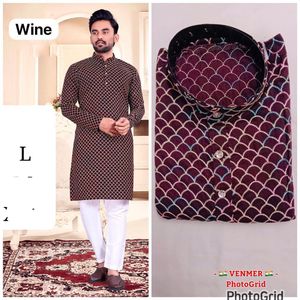 Men’s Cotton <b>Silk</b> Kurta with Multicolor Thread Work, Full Sleeves, Dual Side Pockets, Ethnic Festive Wear - Product Image 3