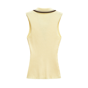 Camiseta Polo sin Mangas para Mujer, Cuello en V, Tejido Acanalado, Rayas, Estilo Tenis/Golf, Personalizable, Ropa Deportiva de Verano, Blusa Ajustada - Product Image 6