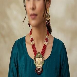 DIVYORO Women's ANTIQUED SILVER-TDIVYORO TRADITIONAL GANESHA MOTIF MULTI-STRAND BEAD <b>NECKLACE</b> SET FLORAL <b>LONG</b> ADJUSTABLE ORISSA - Product Image 4