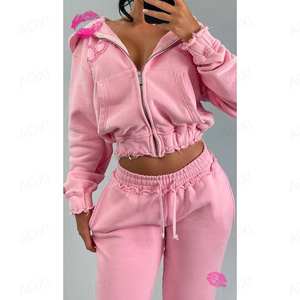 Conjunto de Sudadera con Capucha y Pantalones Deportivos Casuales Unisex con Logotipo Personalizado OEM, 100% Algodón, Cierre de Cremallera, Lavado Ácido Vintage, Ecológico - Product Image 2