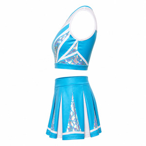 Uniforme de pom-pom girl sublimé en gros pour femmes, jupe plissée en polyester extensible et spandex, tenue d'équipe de cheerleading - Product Image 3