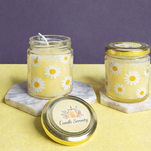 <b>Soft</b> <b>Yellow</b> Soy & <b>Paraffin</b> Wax Handmade Eco-Friendly Scented White Daisy Design for Christmas Diwali New Year and Bulk Orders - Product Image 1