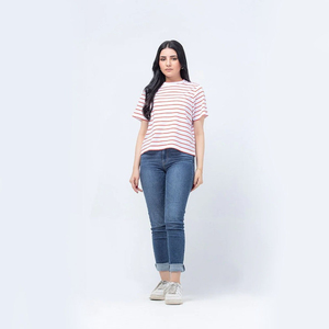 T-shirts imprimés rayés pour femmes à prix bas, hauts décontractés respirants à manches courtes pour l'été - Product Image 5
