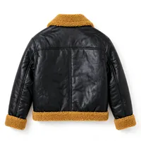 Veste de moto en cuir véritable noir pour homme, doublée en sherpa, fermeture éclair, vêtement d'hiver