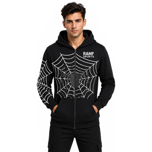 Sweat à capuche unisexe en maille imprimé araignée avec logo personnalisé, taille américaine, pour homme, décontracté, en polaire, collection 2026 - Product Image 1