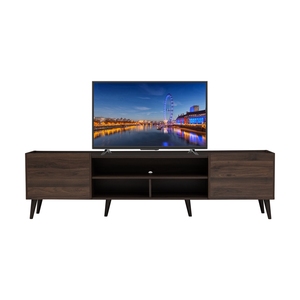 Modern <b>Laminated</b> Board TV Cabinet Cocoa Finish Low board Media Console Entertainment Center with Double Storage Open Doors - Product Image 3