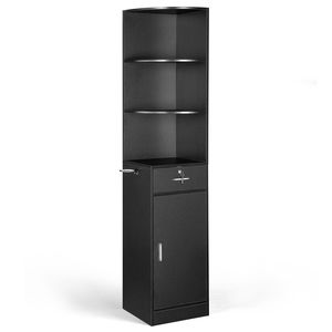 Mobiletto Angolare a 3 Ripiani in Truciolato E0 da 15mm Nero Opaco, 190,5 cm (H), Durevole, con 1 Anta e 1 Cassetto, Multiuso per Salone - Product Image 2