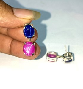 Boucles d'oreilles pendantes saphir bleu rose en argent sterling 925, design vintage élégant, cadeau pierre de naissance pour mariage et fête - Product Image 2