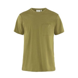 T-shirt décontracté pour homme, vert olive, manches courtes, coupe classique, col rond, jersey en coton, poche sur le devant - Product Image 1