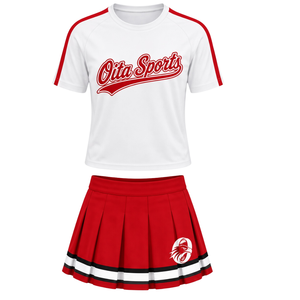 Ensemble uniforme de cheerleading rouge et blanc, haut à manches courtes, jupe plissée, tenue d'équipe sportive, entraînement, compétition, performance sportive - Product Image 1