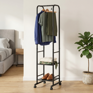 Minimalist Metal Clothing Rack With Wheels Three-Layer Storage Holder <b>Standing</b> Type For Living Room Multifunctional Design - Product Image 1