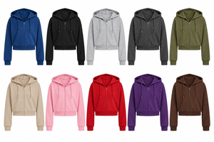 Sweat-shirt à capuche zippé court jaune moutarde pour femme, coupe oversize, en molleton uni, style décontracté et sportif, vente en gros - Product Image 5