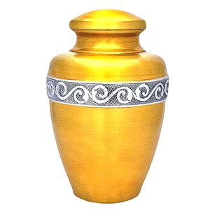 Urnas funerarias de latón de alta calidad para adultos con banda grabada, acabado en oro y amarillo, para cenizas humanas. - Product Image 1