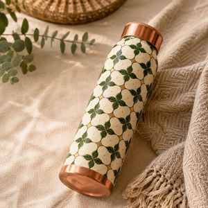 Botella de Agua de Cobre con Diseño Floral, Botella de Agua de Cobre con Diseño Bohemio y Hojas Verdes, Botella Portátil para Viajes - Product Image 2