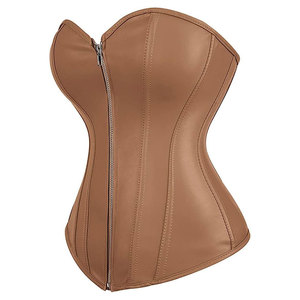 MAKUM INTERNATIONAL Red Leather Anti-bacterial Gothic <b>Corset</b> <b>Waist</b> <b>Trainer</b> Women's Body Shaper Zipper Closure Outer Wear Bustier - Product Image 1