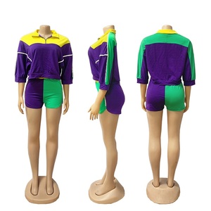 Mardi Gras Women's Winter 2 Piece Shorts Set Breathable Waterproof Eco-Friendly Quick Dry Casual <b>Zip</b> Top Shorts Solid Half - Product Image 3