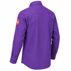 Men's Purple <b>Flame</b> Retardant Anti Static Welding Work <b>Shirt</b> Long Sleeve Uniform Chest Pockets FR Label Screen Printed Seamless - Product Image 4
