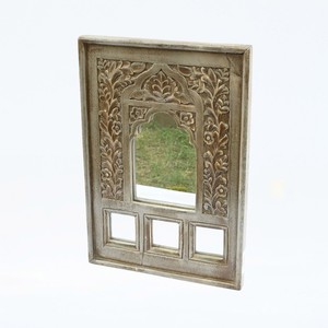 Wooden Arch Jharokha <b>Mirror</b> <b>Wall</b> Decor Hand Carved Floral Frame <b>Hanging</b> for Living Room Bedroom Dining Entryway Farmhouse Home - Product Image 4
