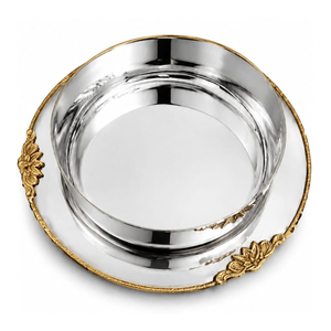 Exquisito Tazón Redondo de Plata para Chocolate, Adornado con Intrincados Adornos Florales Dorados, que Eleva la Mesa de Postres Gourmet - Product Image 3
