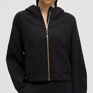 Sweat-shirt à capuche zippé noir pour femme, en coton écologique, coupe oversize, manches longues, tricot uni respirant, longueur standard, hiver - Product Image 1