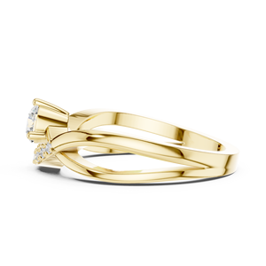 Yellow Gold Round Diamond <b>Split</b> Shank Engagement <b>Ring</b> with Side Stones Women's Romantic Style - Product Image 2