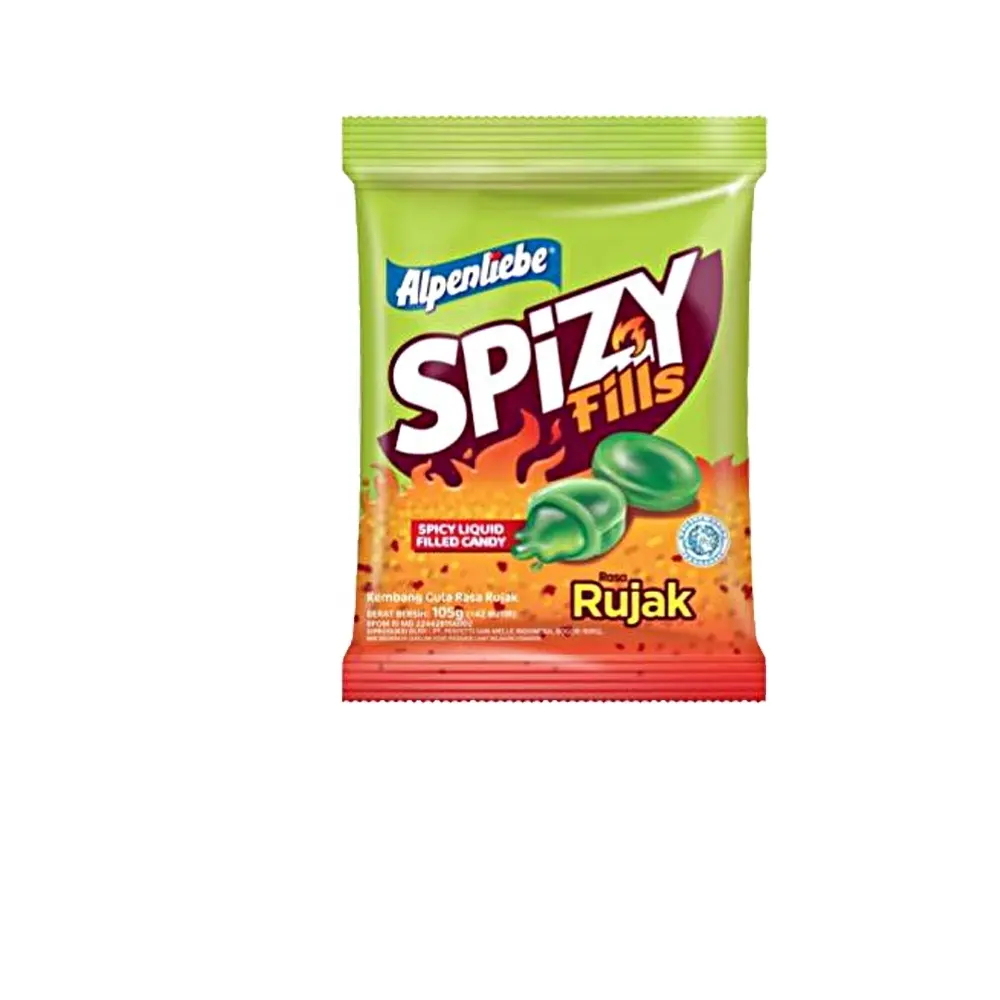 Wholesale Alpenliebe Candy Spizy Fills 105gr Rujak Spicy and Sour Hard Candy Indonesian Candies Bag Packaging Drop Round Green -
