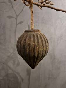 Vintage Fluted Hanging Decorative <b>Wooden</b> <b>Ball</b> Finial Ornament Rustic Carved Wood Pendant For Farmhouse Holiday Christmas Tree - Product Image 1