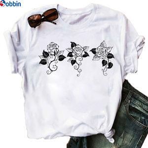 Camiseta con estampado de mariposas y rosas, holgada y transpirable, camiseta estampada para mujer, top gráfico de manga corta, ropa de talla grande, top para mujer - Product Image 4