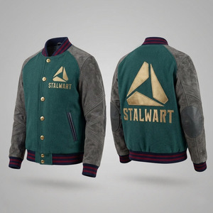 Unisex Varsity Jacket Green Wool Sleeve Woolen Body <b>Covered</b> <b>Button</b> Closure Regular Fit Winter Casual Wear Windproof Breathable - Product Image 2