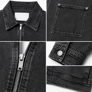 Veste en jean noir délavé pour homme, fermeture éclair, style streetwear décontracté, veste de travail en coton, fabricant OEM ODM - Product Image 6