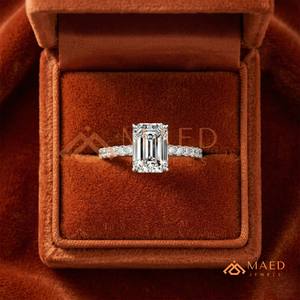 925 Sterling <b>Silver</b> Emerald Cut Moissanite/Diamond Engagement <b>Ring</b> for Women, Pave Diamond Band <b>Solitaire</b> <b>Ring</b> - Product Image 4
