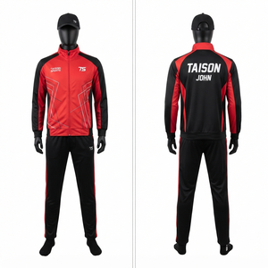 Ensemble de survêtement de badminton TAISON SPORTS Premium 220 GSM en polyester, design rouge et noir, logo personnalisé par transfert thermique, respectueux de l'environnement - Product Image 1