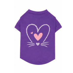 T-shirt violet pour animaux de compagnie, imprimé cœur avec patte de chat, vêtements unisexes pour chiens et chats adultes - Product Image 3