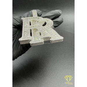 จี้ "RR" แบบกำหนดเอง ประดับเพชรแล็บโกรว์ สไตล์ฮิปฮอป สร้อยคอสุดหรู ของขวัญเครื่องประดับสุดวิจิตร - Product Image 4