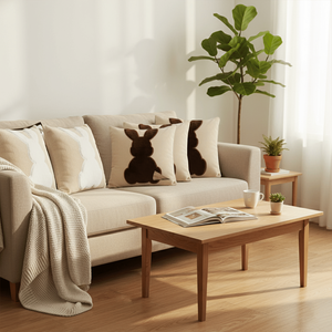 SOGA Juego de 4 Fundas de Almohada con Diseño de Conejo de 45 cm, Color Blanco y Silueta de Conejo, Almohadas Decorativas para Sofá y Cama - Product Image 1