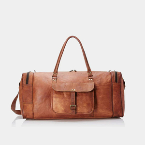 Premium Luxury Casual Black Genuine Leather Duffle <b>Bag</b> <b>Men</b> Large <b>Weekend</b> Travel Gym Sports Water Resistant Polyester - Product Image 2
