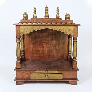 Mandir Tradicional de Madera para el Hogar, Templo Hindú Art Deco Hecho a Mano, Pintado a Mano con Detalles en Cobre, para Pooja, Cumpleaños, Aniversario - Product Image 3
