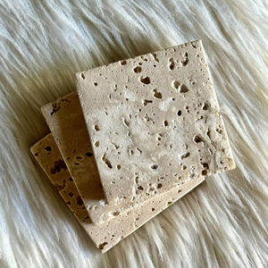 Juego de Posavasos de Mármol Travertino Hechos a Mano, Cuadrados, de Piedra Natural, para Decoración del Hogar - Product Image 1