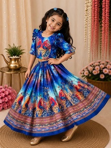 Ensemble de lehenga et de blouse traditionnels indiens et pakistanais pour filles de 2 à 15 ans, coupe classique, pour mariage et occasions spéciales - Product Image 2