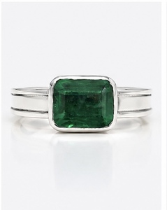 925 Sterling <b>Silver</b> <b>Emerald</b> Cut Green Stone <b>Ring</b> Geometric Gemstone Band for Women Wedding Party Gift - Product Image 2