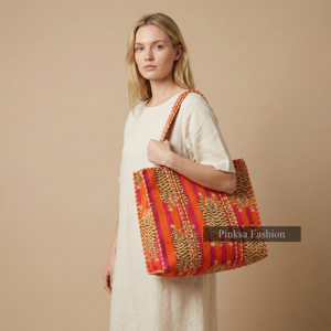 Sac fourre-tout matelassé en coton de Jaipur - Imprimé animalier Tigre vibrant, grande capacité, sac à bandoulière pour femme avec fermeture éclair - Product Image 5